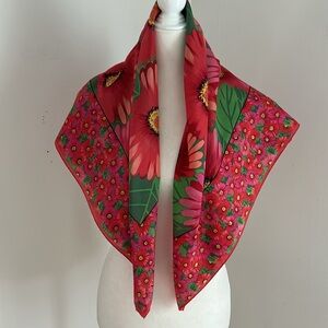 Anne Klein Pink/Green Floral Print Silk Blend Scarf